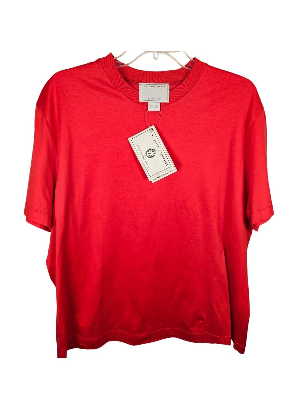 St John Sport Marie Gray Red Coral Shirt Top Womens Large NWT Made Italy